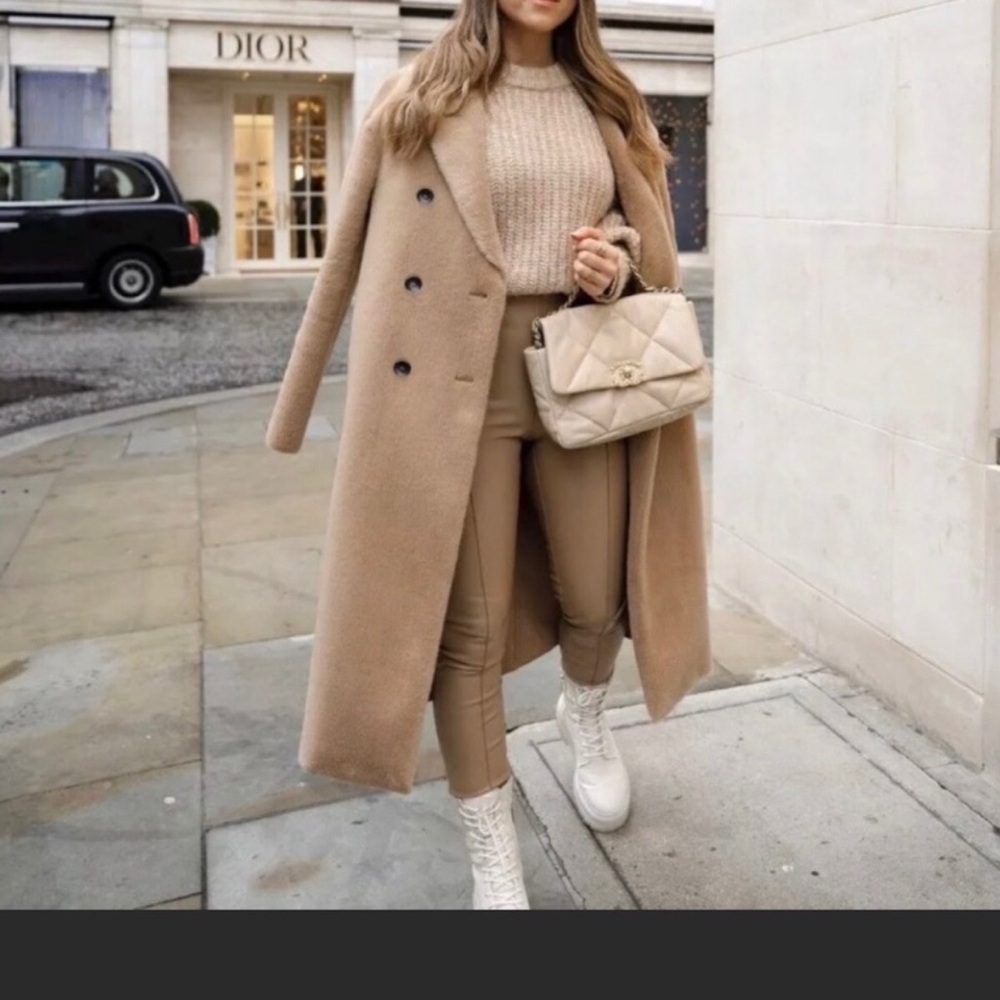 NWT faux fur wrap long coat Taupe brown